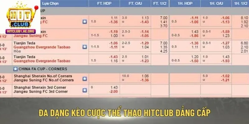 Đa dạng kèo cược thể thao Hitclub đẳng cấp