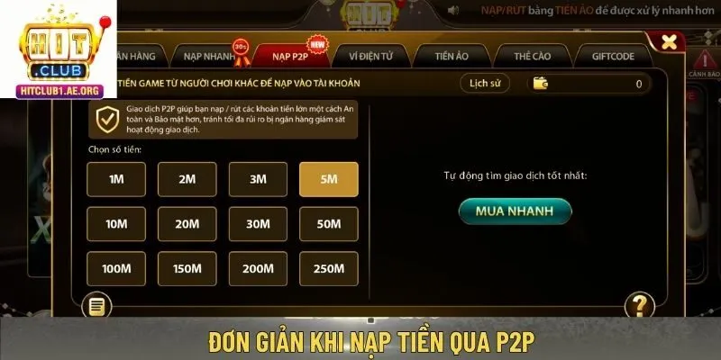 Đơn giản khi nạp tiền qua P2P